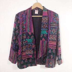 Vintage 80s/90s Geometric Crazy‎ Bright Knit Blazer
